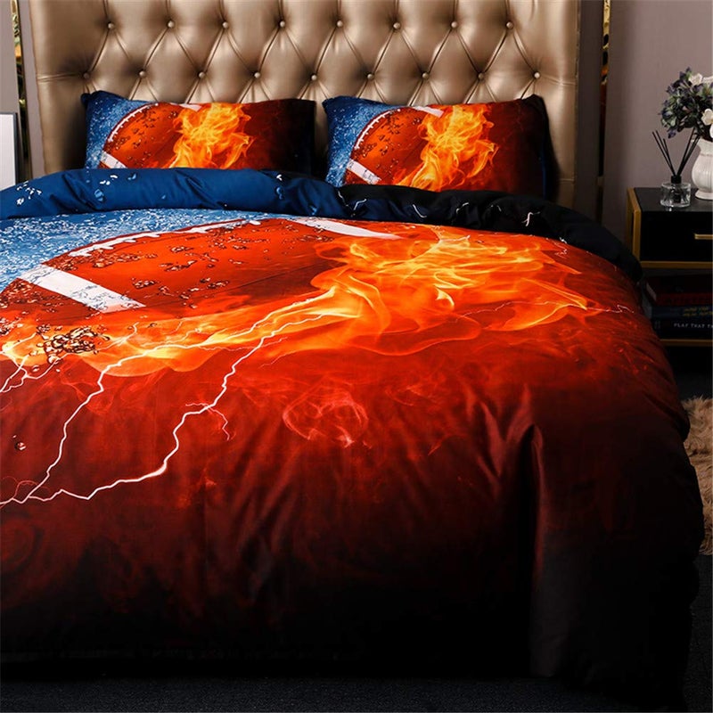 MOZEO 3D Football Bedding Duvet Cover Set 3 Piece (1 Duvet Cover+2 Pillowcase) for Teen Boys Sports Microfiber Bedding Quilt (Queen Football) - Image 4